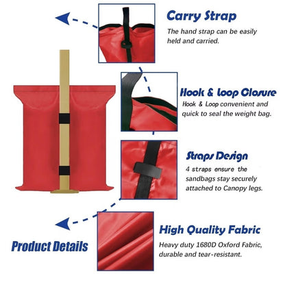 4 Pack Heavy-Duty Sand Bags for Canopies - 112 lbs Stability in Windy Conditions