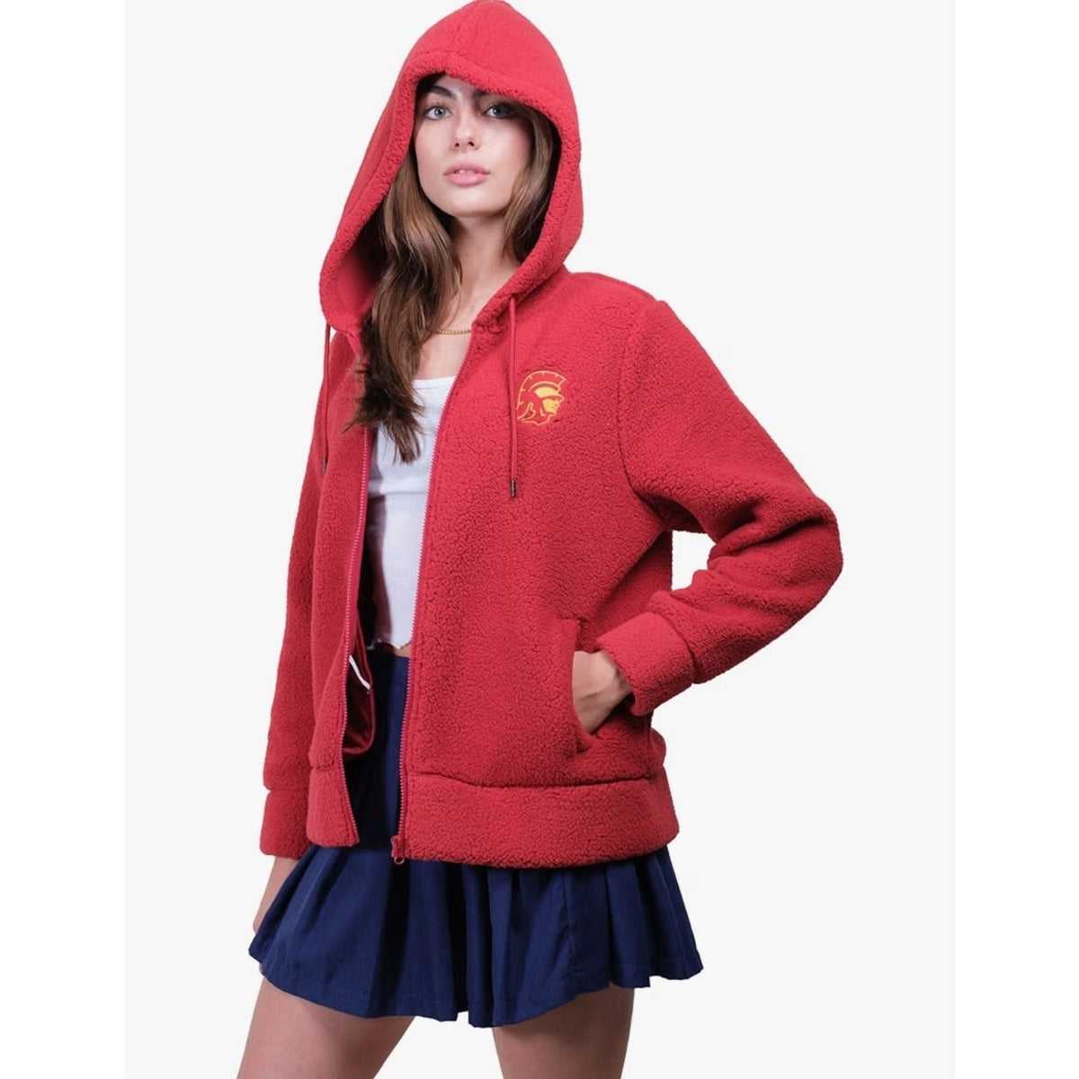 Ultra Game NCAA Official Women's Full Zip Sherpa Hoodie USC Team Color Medium