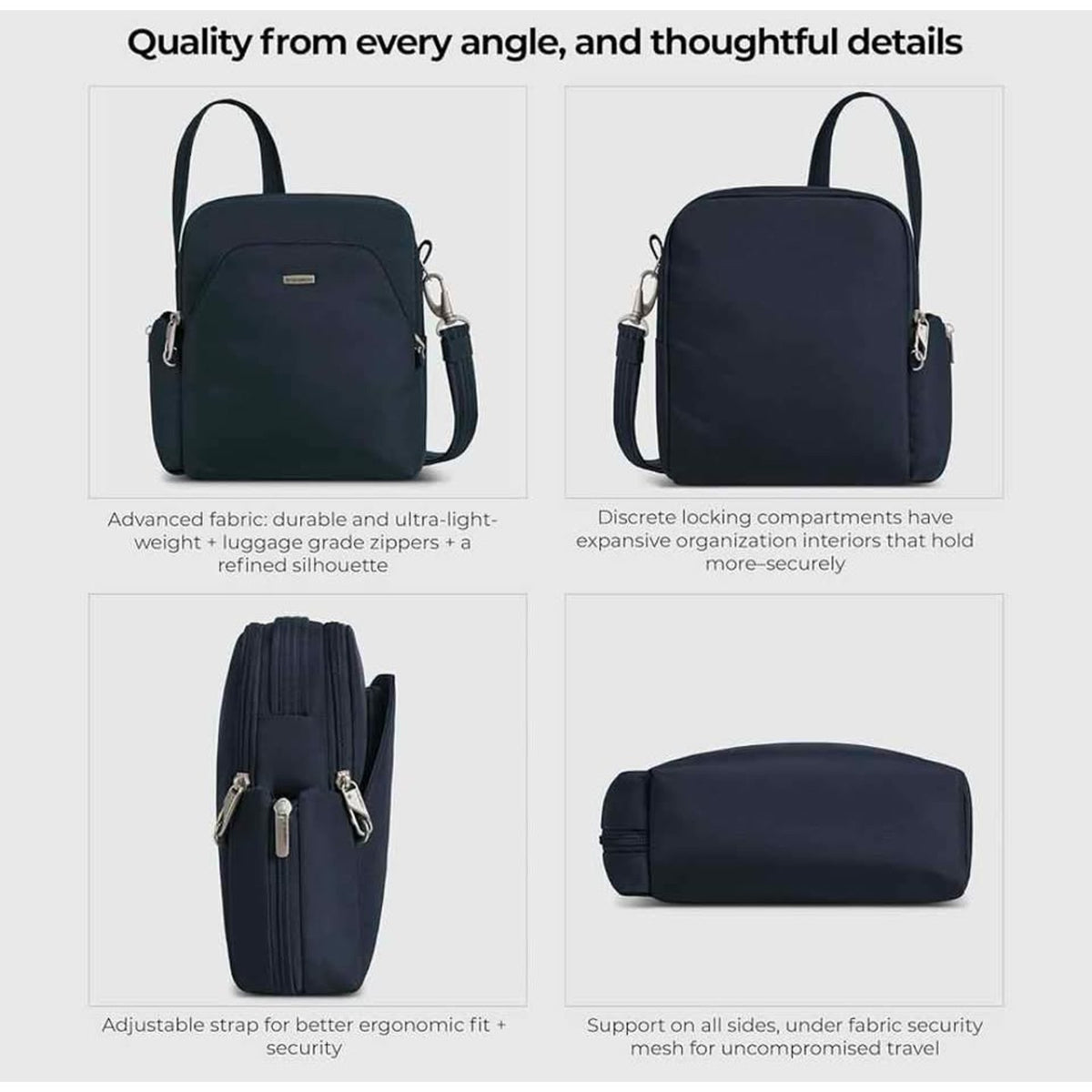 Travelon Unisex Midnight Blue Crossbody Anti-Theft Classic Travel Bag