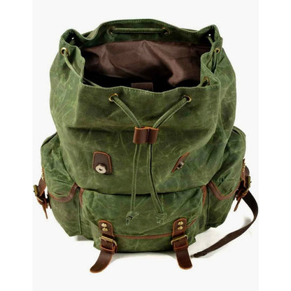 Men Waxed Canvas Leather Backpack Travel Rucksack Camping Hiking School Book Bag
