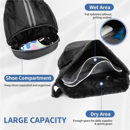 JELUTAR Drawstring Backpack Gym Bag with Shoes Compartment for Soccer, Basketbal