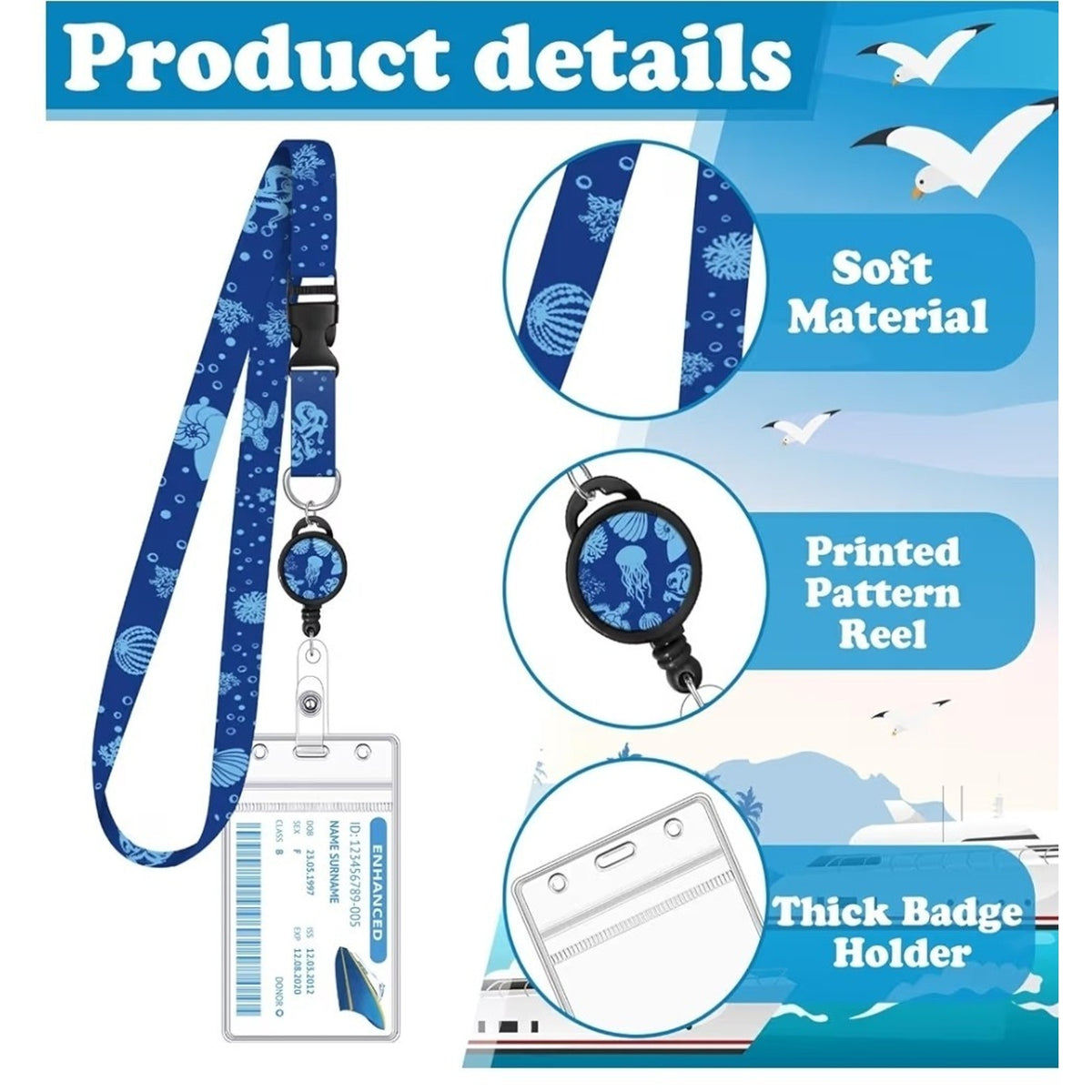4 Pack Cruise Lanyard for Ship Cards Lanyards with Retractable Badge Reels