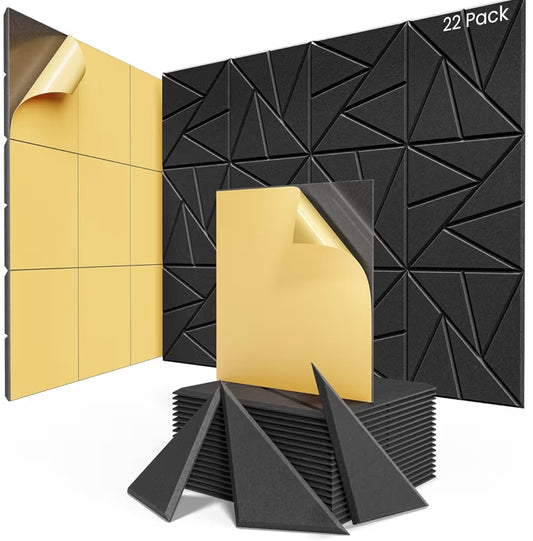 22-pack acoustic soundproof panels black self-adhesive