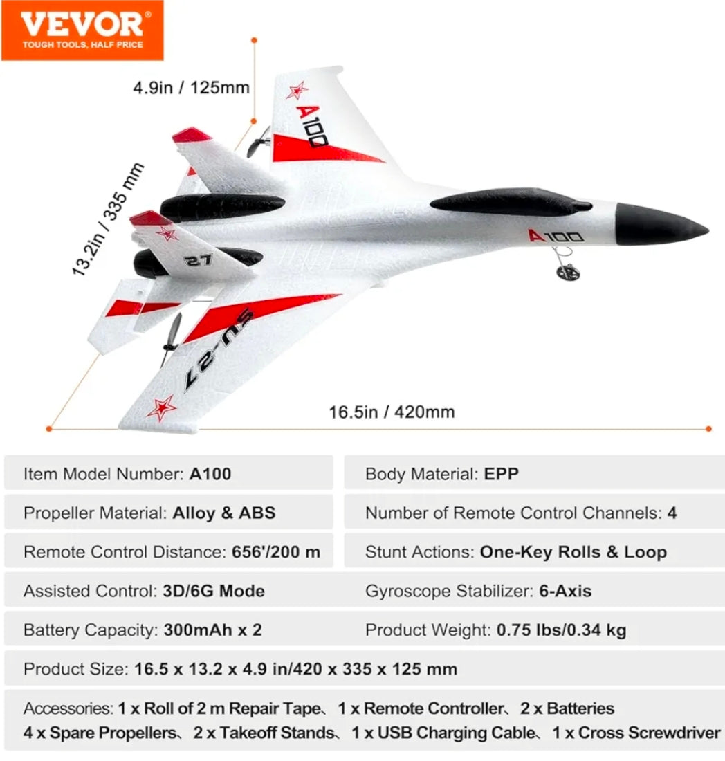 VeVOR SU-27 4CH RC Airplane – Open Box