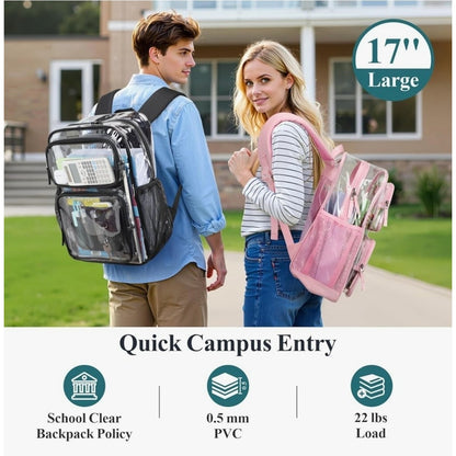 PACKISM Clear Backpack for School - 17 Inch Large Heavy Duty Bookbag, Reinforced