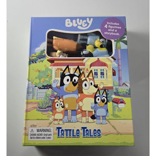 Bluey Tattle Tales Storybook w 4 Figures Kids Gift Set