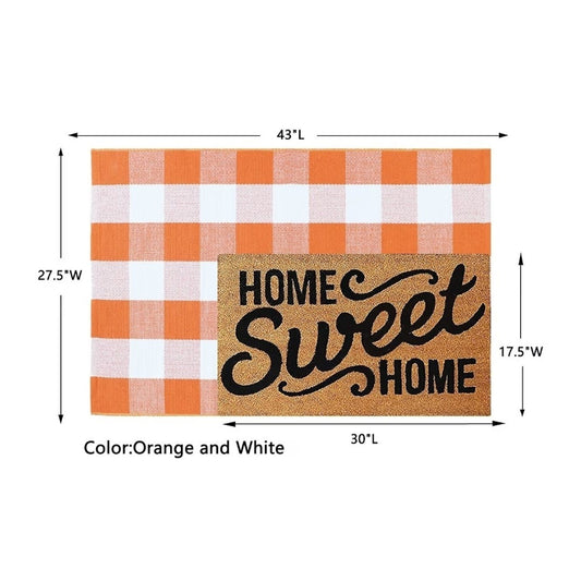 27.5 X 43 Orange and White Checked Outdoor Rug Buffalo Plaid Cotton Washable