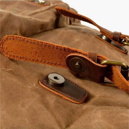 Men Waxed Canvas Leather Backpack Travel Rucksack Camping Hiking School Book Bag
