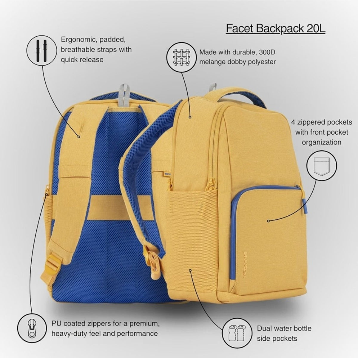 Incase Facet Backpack 20L Sunflower Yellow Multi Pockets NEW