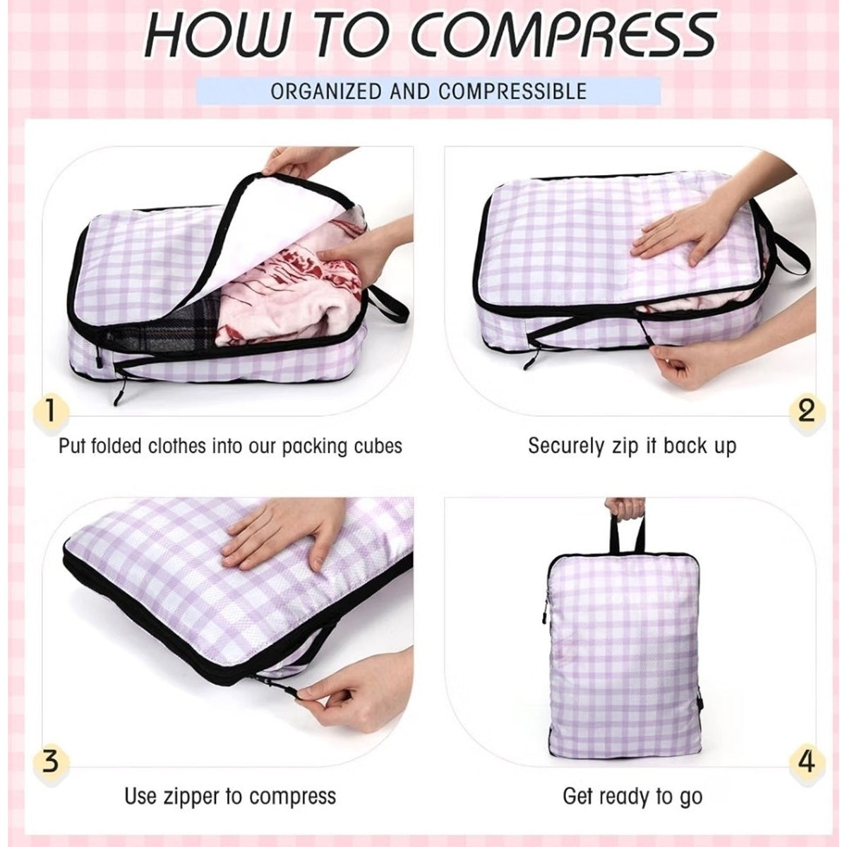 5 Pack Compression Packing Cubes for Travel Space Saving Cubes Luggage Organi...