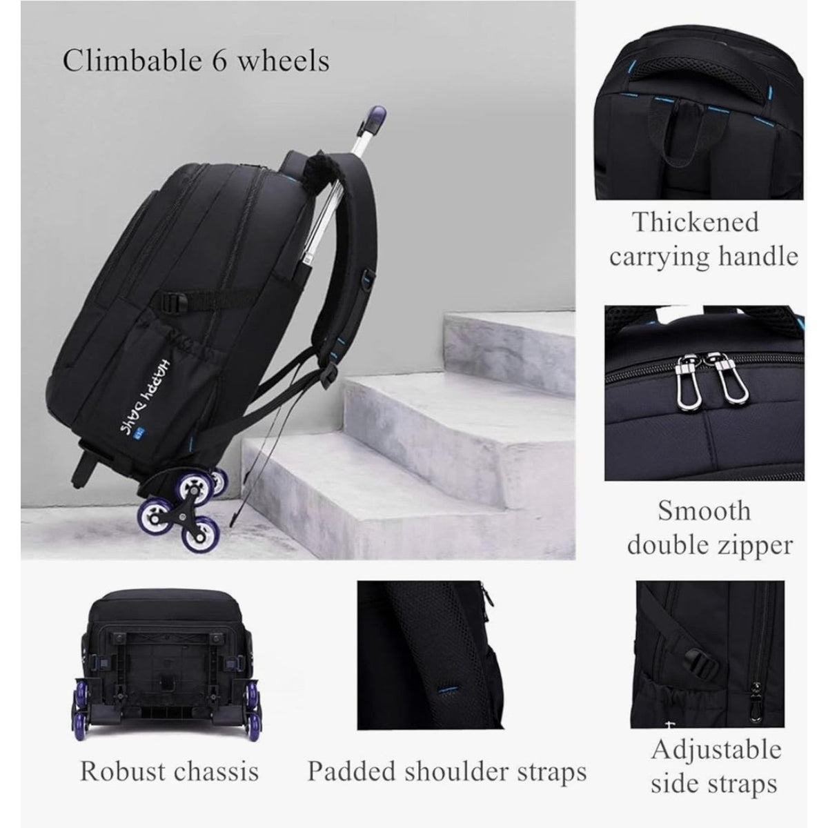 Solid Color Trolley Backpack Schoolbag for Middle School Students Elementary ...