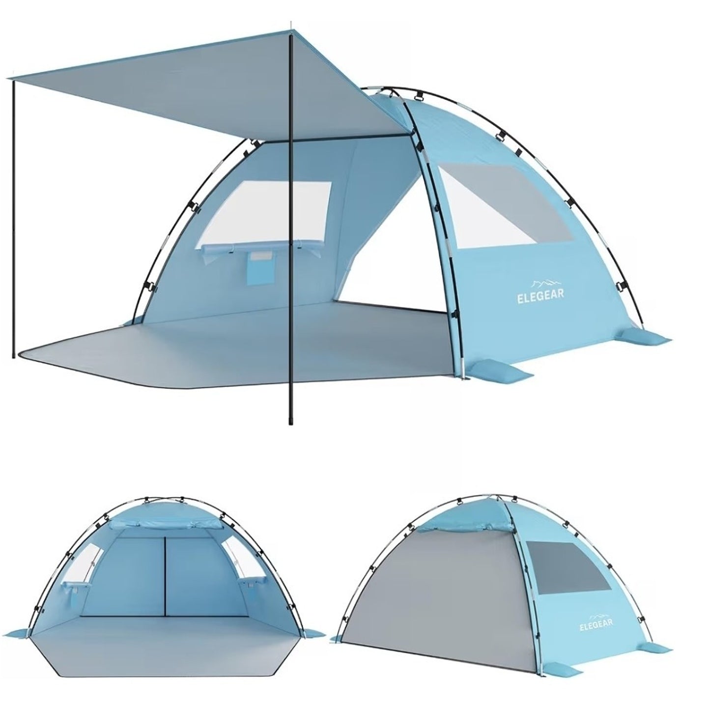Elegear Beach Tent Sun Shelter with Canopy, 4-5 Person Pop Up Beach Tent