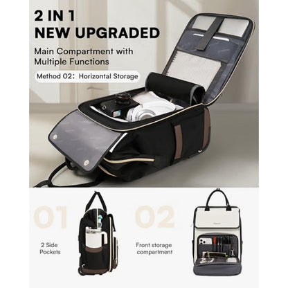 Rolling Backpack for Women, Travel Rolling Laptop Backpack with Beige Brown