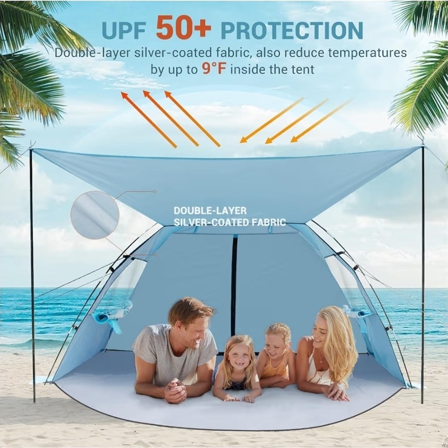 Elegear Beach Tent Sun Shelter with Canopy, 4-5 Person Pop Up Beach Tent