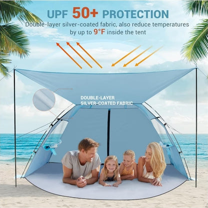 Elegear Beach Tent Sun Shelter with Canopy, 4-5 Person Pop Up Beach Tent