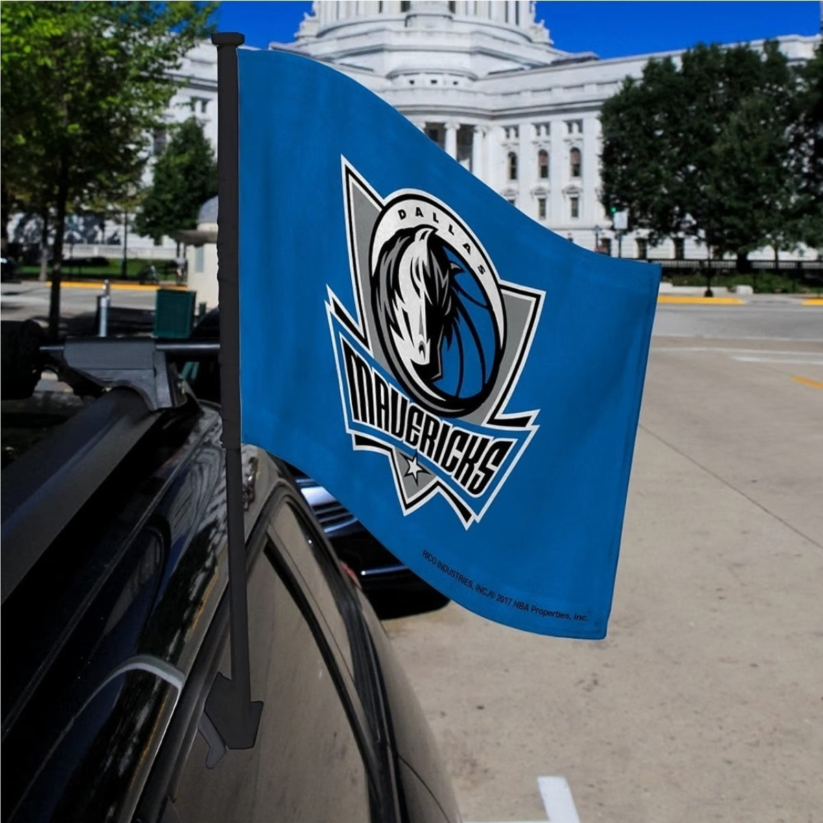 Double-Sided Dallas Mavericks Car Flag, 16" x 19" Black Pole, Rico Industries