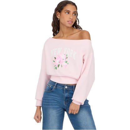 Off the Shoulder Oversized Sweatshirt White Cropped Pullover Women's S