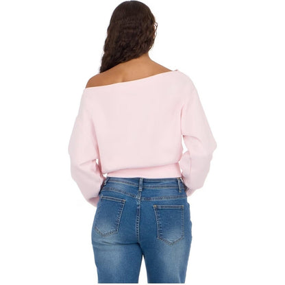 Off the Shoulder Oversized Sweatshirt White Cropped Pullover Women's S