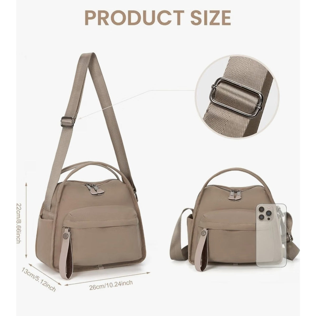 CEUTNIZ Elegant Solid Color Shoulder Bag for Women Casual Nylon Front Pocket ...