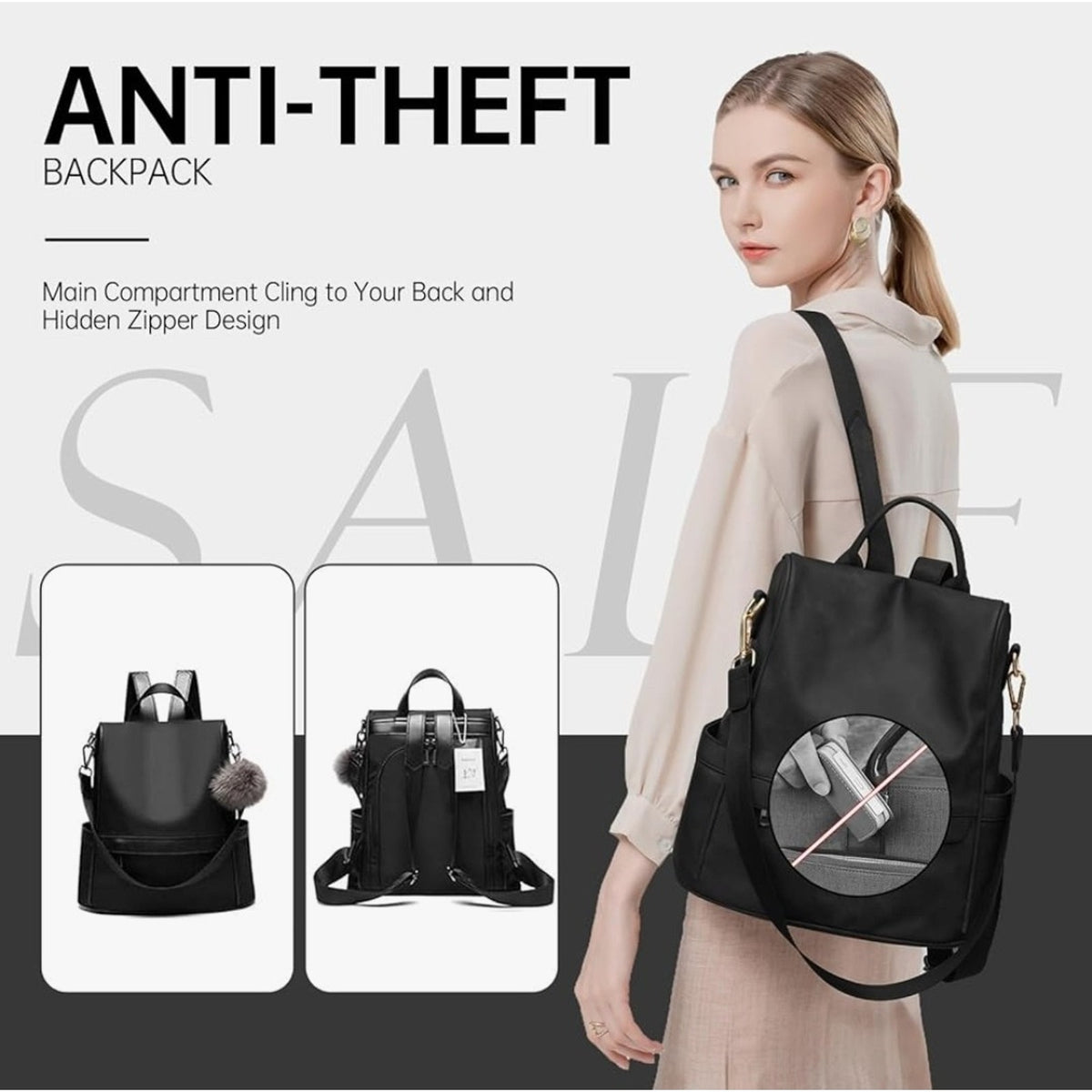 CHERUTY Women Backpack Purse Nylon Anti-theft Fashion Medium, 1-1 Black