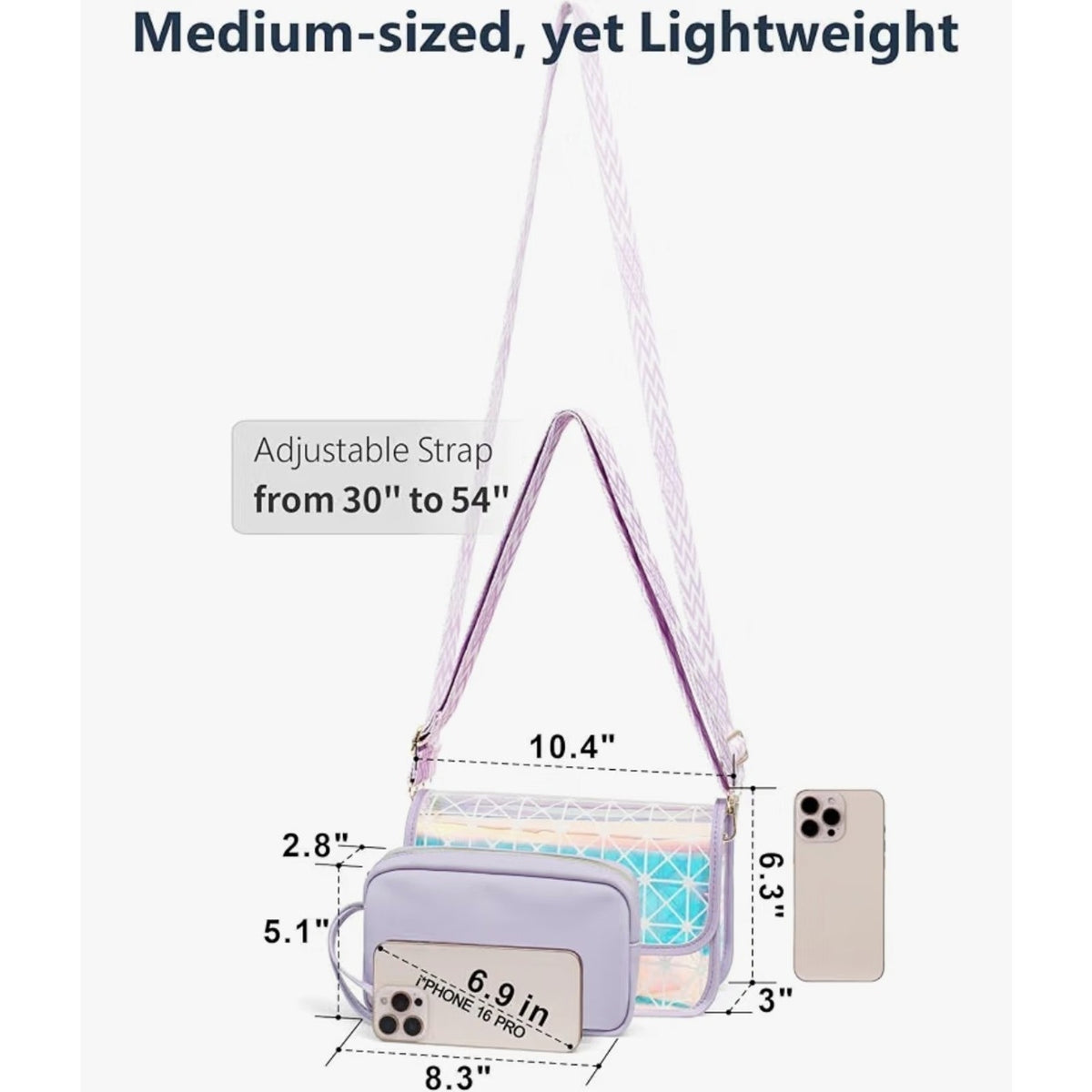 Iridescent Clear Bag for Stadium Event - Clear Purse for Women Stadium Crossbody