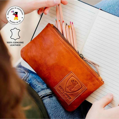 BERLINER BAGS Vintage Genuine Leather Pencil Case, Pen Pouch for Work and Univer