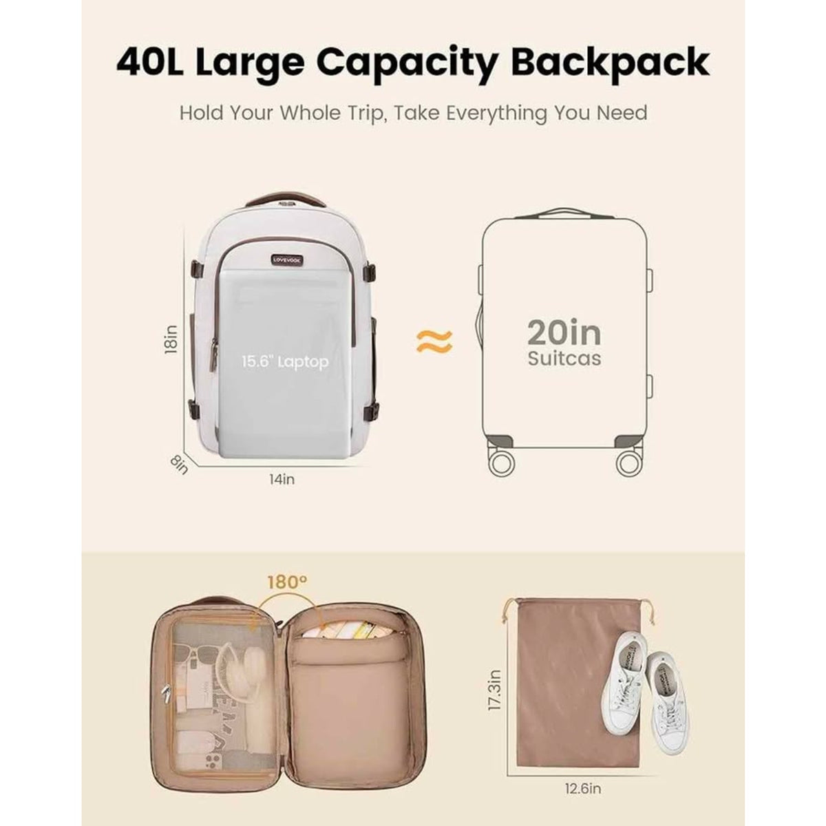 40L Travel Backpack for Women, Airline Approved Carry on Luggage, TSA Personal I