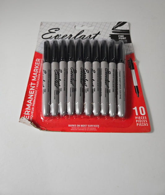 Everlast 10-Pack Permanent Black Markers – Office & Home Use