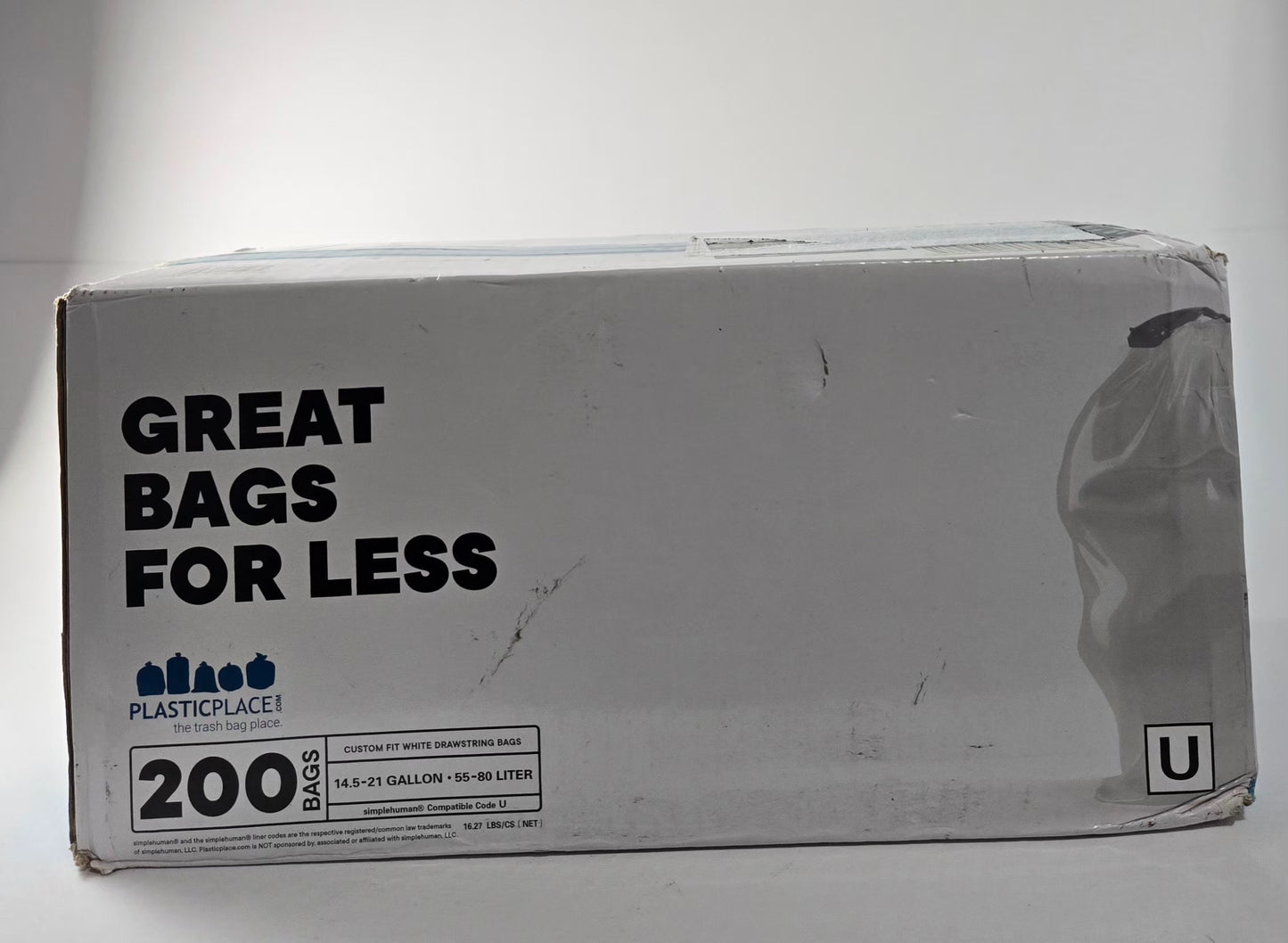 Plasticplace 200 count white drawstring trash bags box – 14.5–21 gallons