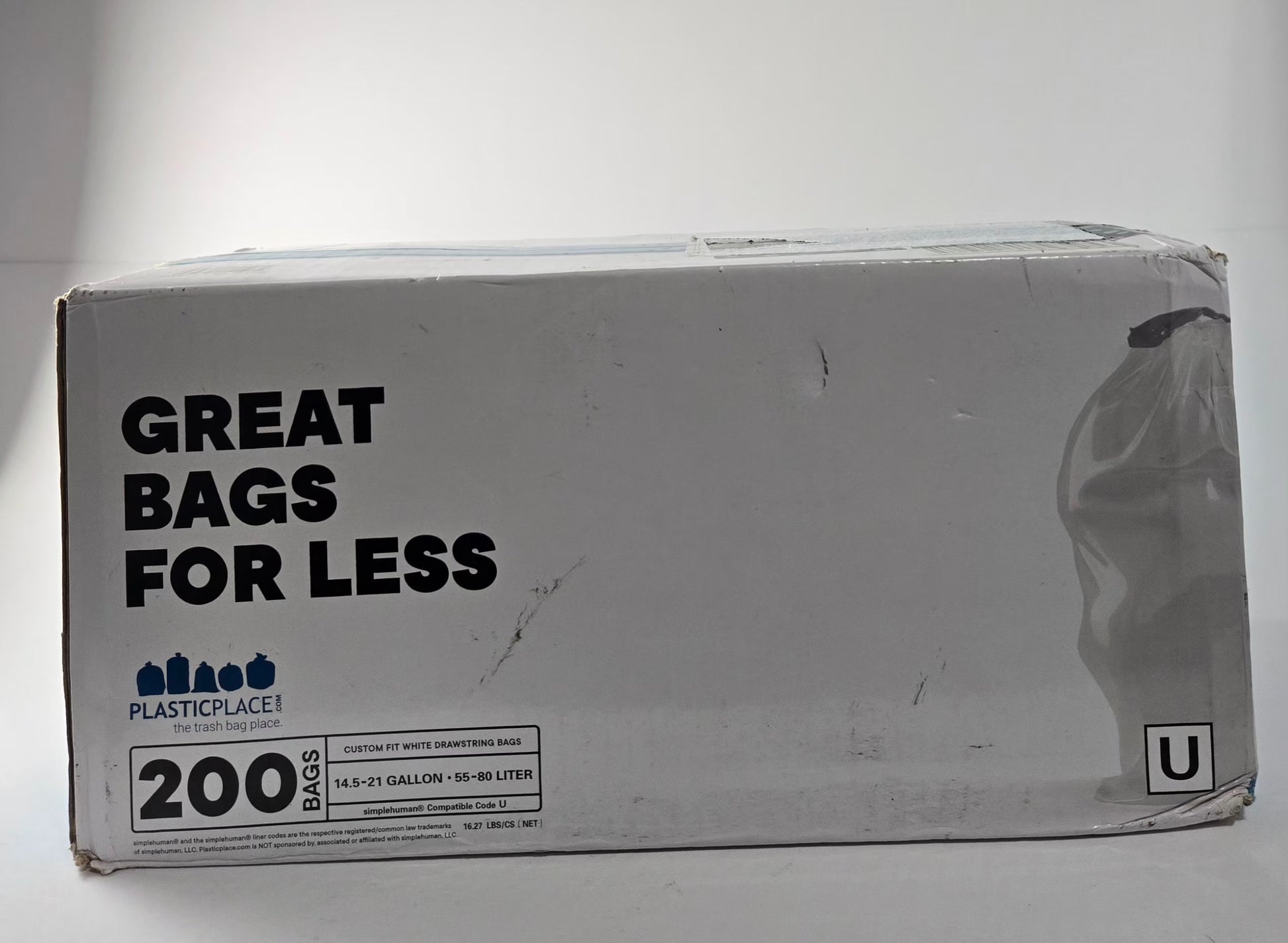 Plasticplace 200 count white drawstring trash bags box – 14.5–21 gallons