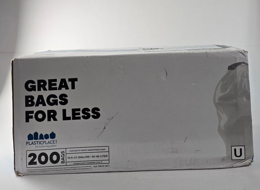Plasticplace 200 count white drawstring trash bags box – 14.5–21 gallons