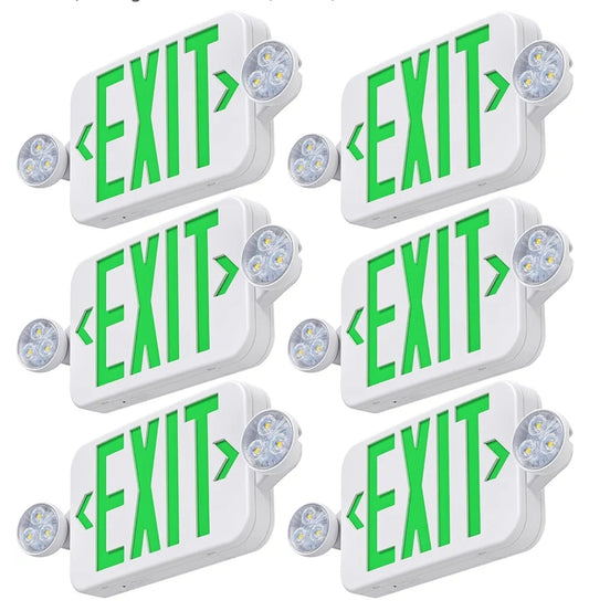 LED Exit Sign Emergency Combo – 6 Pack with Backup & Mount Options