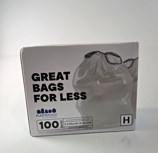 PlasticPlace Code H 8-9 Gallon White Drawstring Trash Bags – 100 Count Box