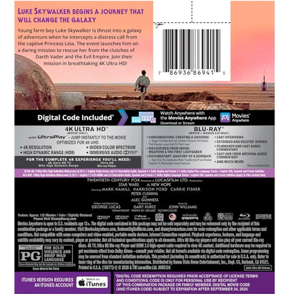 STAR WARS: A NEW HOPE – 4K ULTRA HD BLU-RAY (COLLECTOR’S EDITION) OPEN BOX