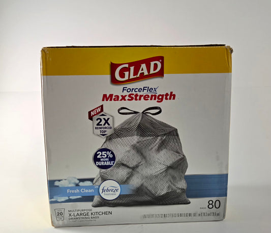 Glad ForceFlex MaxStrength 20-gallon trash bags 80 count Fresh Clean Febreze